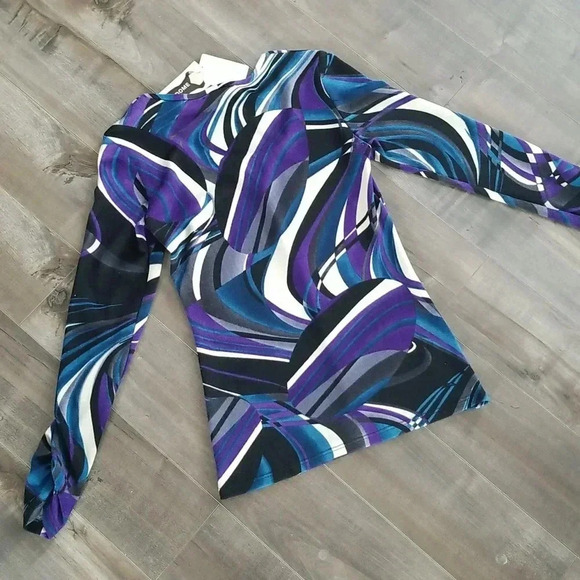 Black Teal And Purple  Ruched  sleeves marble top - Picture 3 of 4